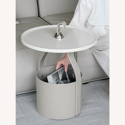 Used Light Gray Leather Side Table (Hermes-inspired) for sale on AptDeco