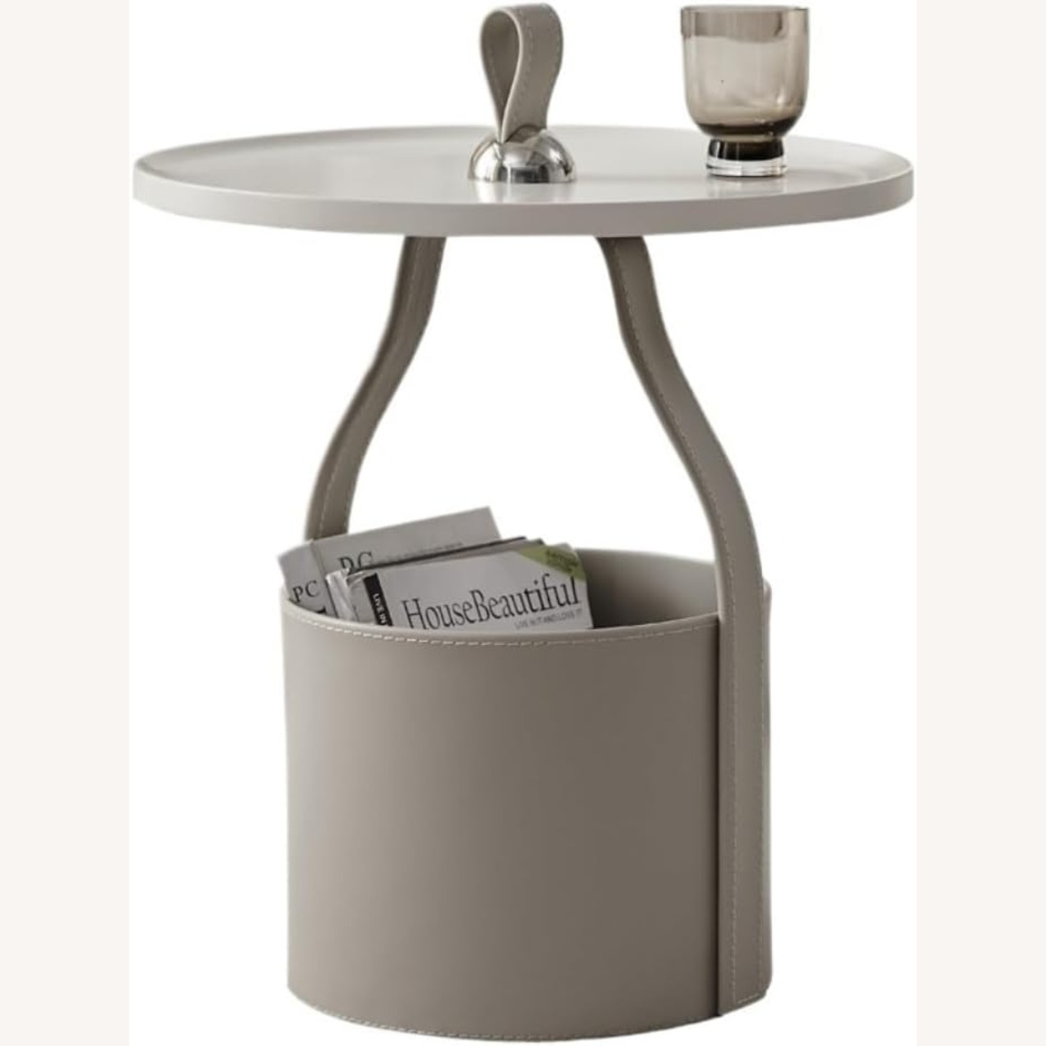 Light Gray Leather Side Table (Hermes-inspired) - image-5