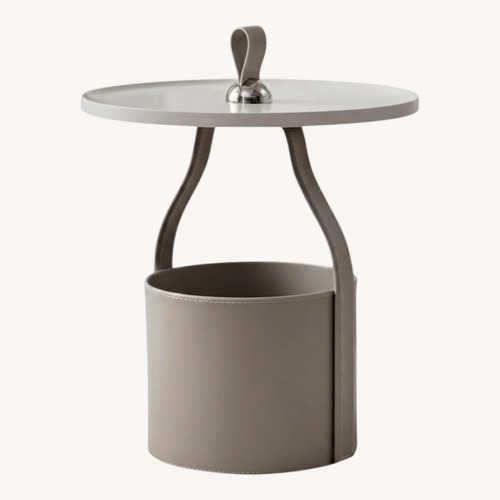 Used Light Gray Leather Side Table (Hermes-inspired) for sale on AptDeco