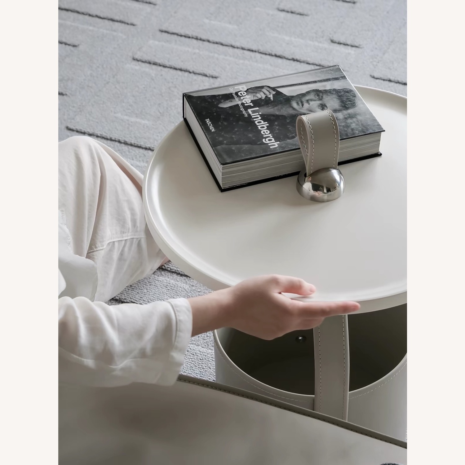 Light Gray Leather Side Table (Hermes-inspired) - image-4