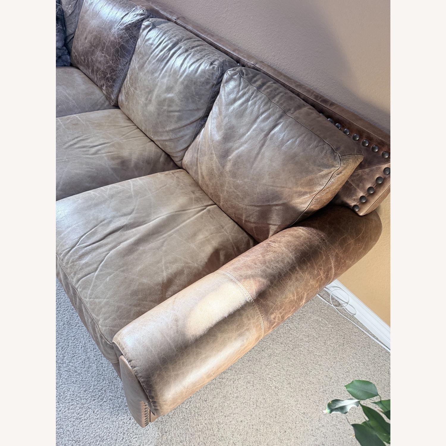 Large Distressed Genuine Leather Sectional Sofa - image-4