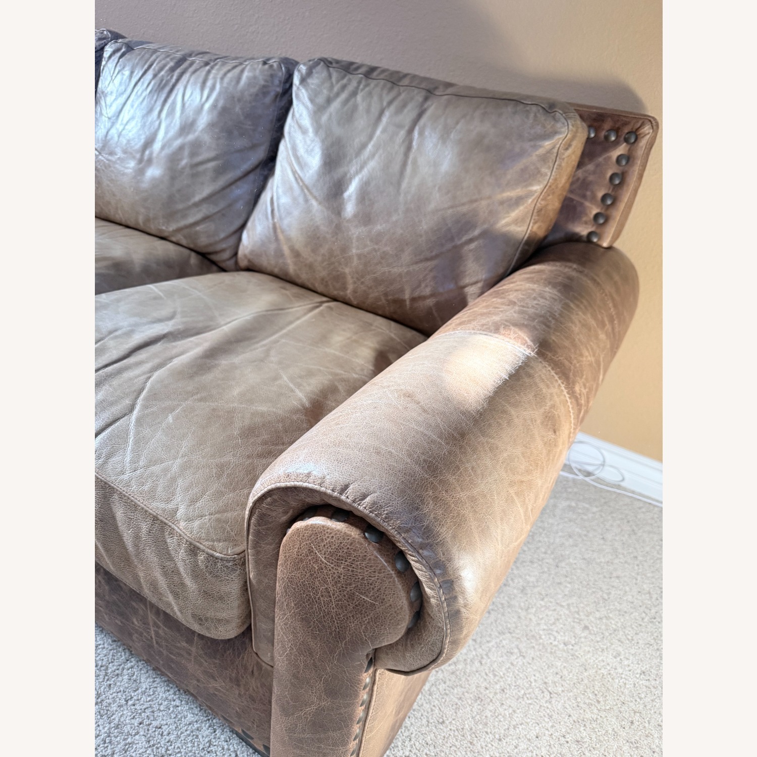 Large Distressed Genuine Leather Sectional Sofa - image-5
