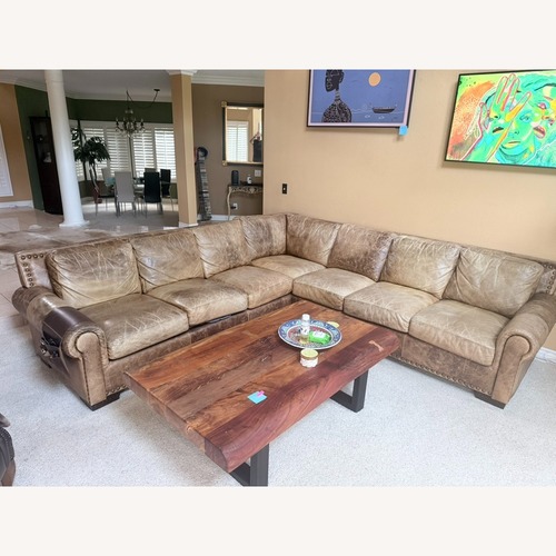 Used Large Distressed Genuine Leather Sectional Sofa for sale on AptDeco