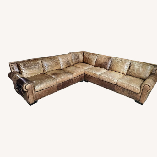 Used Large Distressed Genuine Leather Sectional Sofa for sale on AptDeco