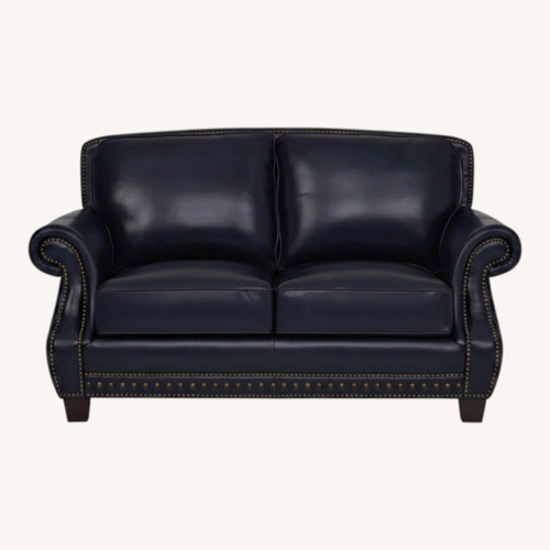 Used Rooms To Go Cindy Crawford Blue Leather Loveseat for sale on AptDeco