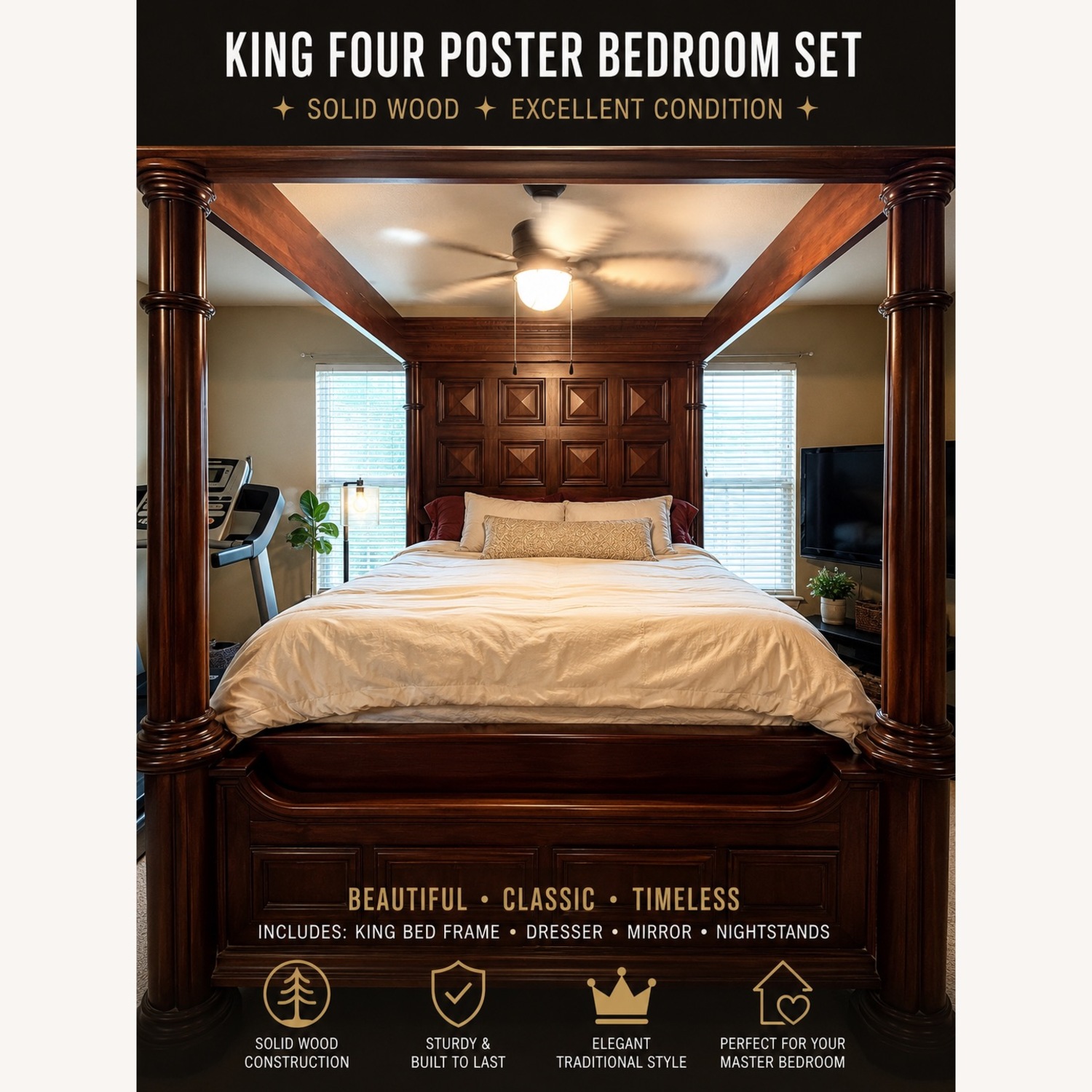Traditional Chippendale Queen Bed - image-1