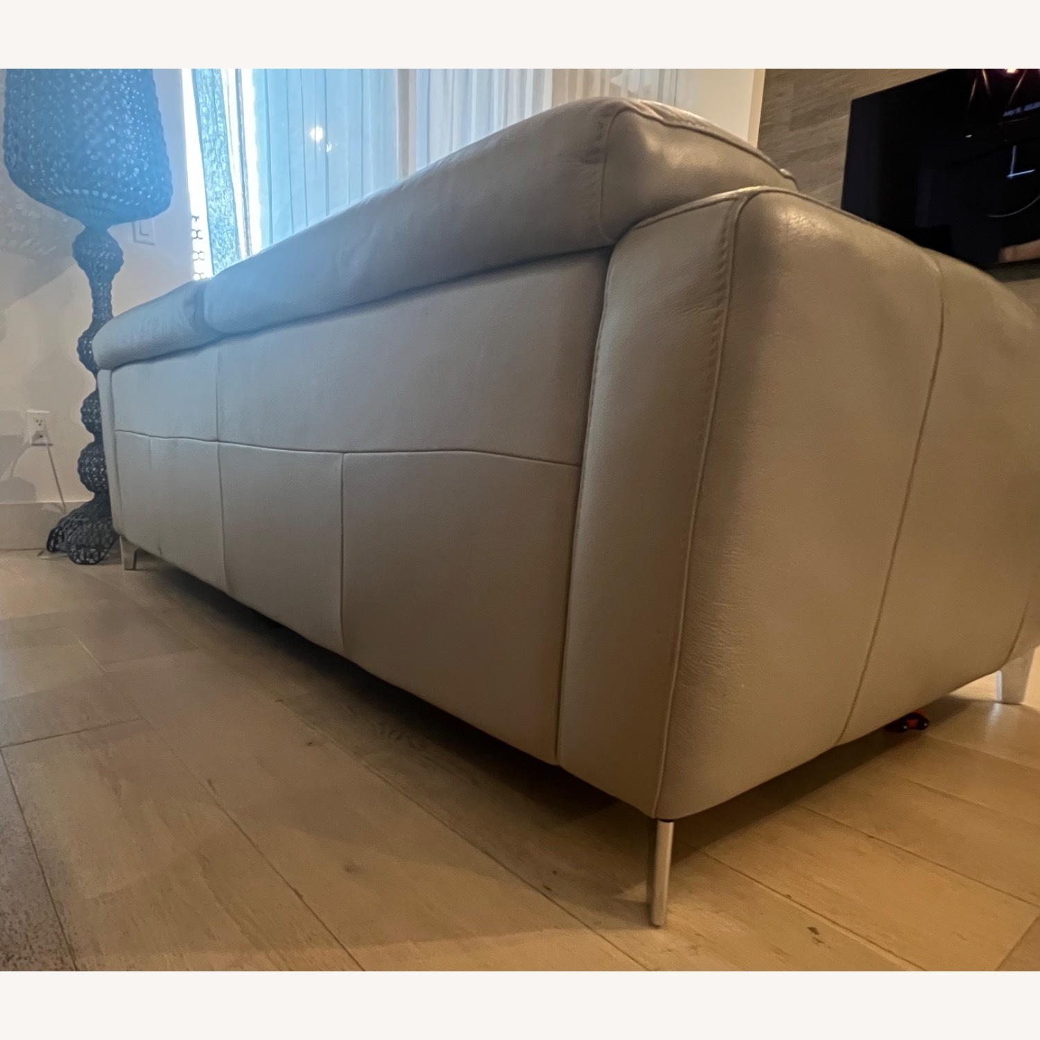 Natuzzi Light Gray Leather 3+ Seater Sofa - image-8