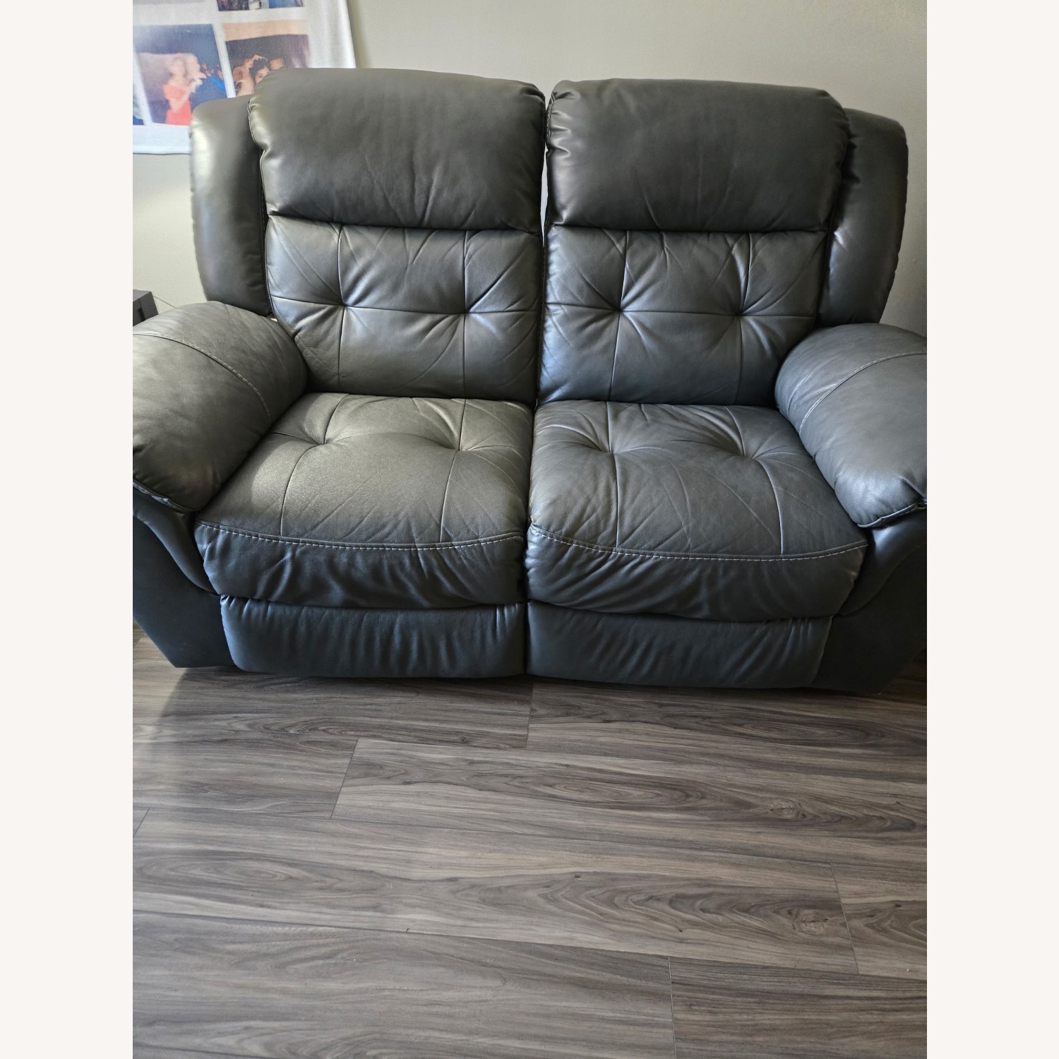 Light Gray Leather Loveseat - image-1
