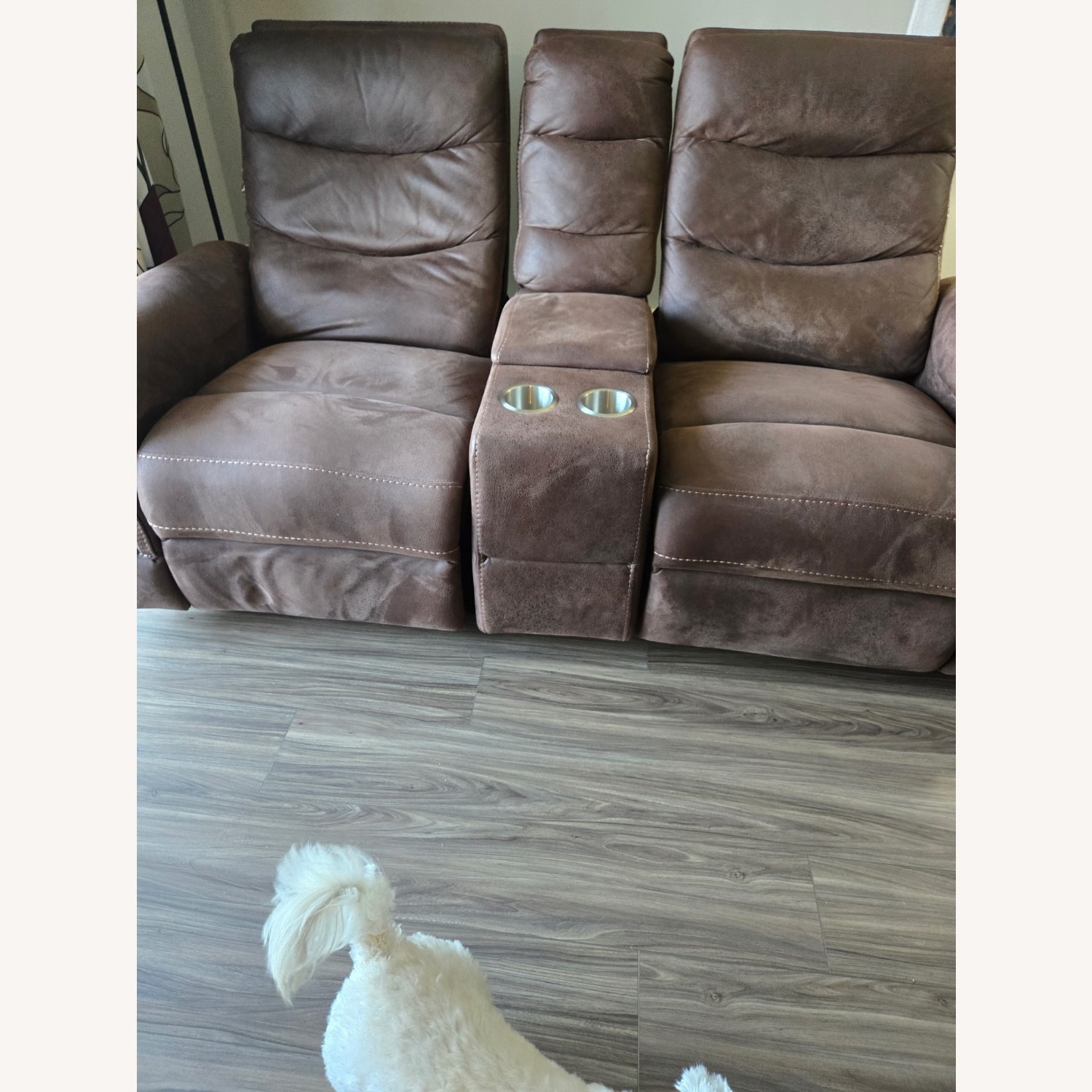 Light Gray Leather Loveseat - image-3