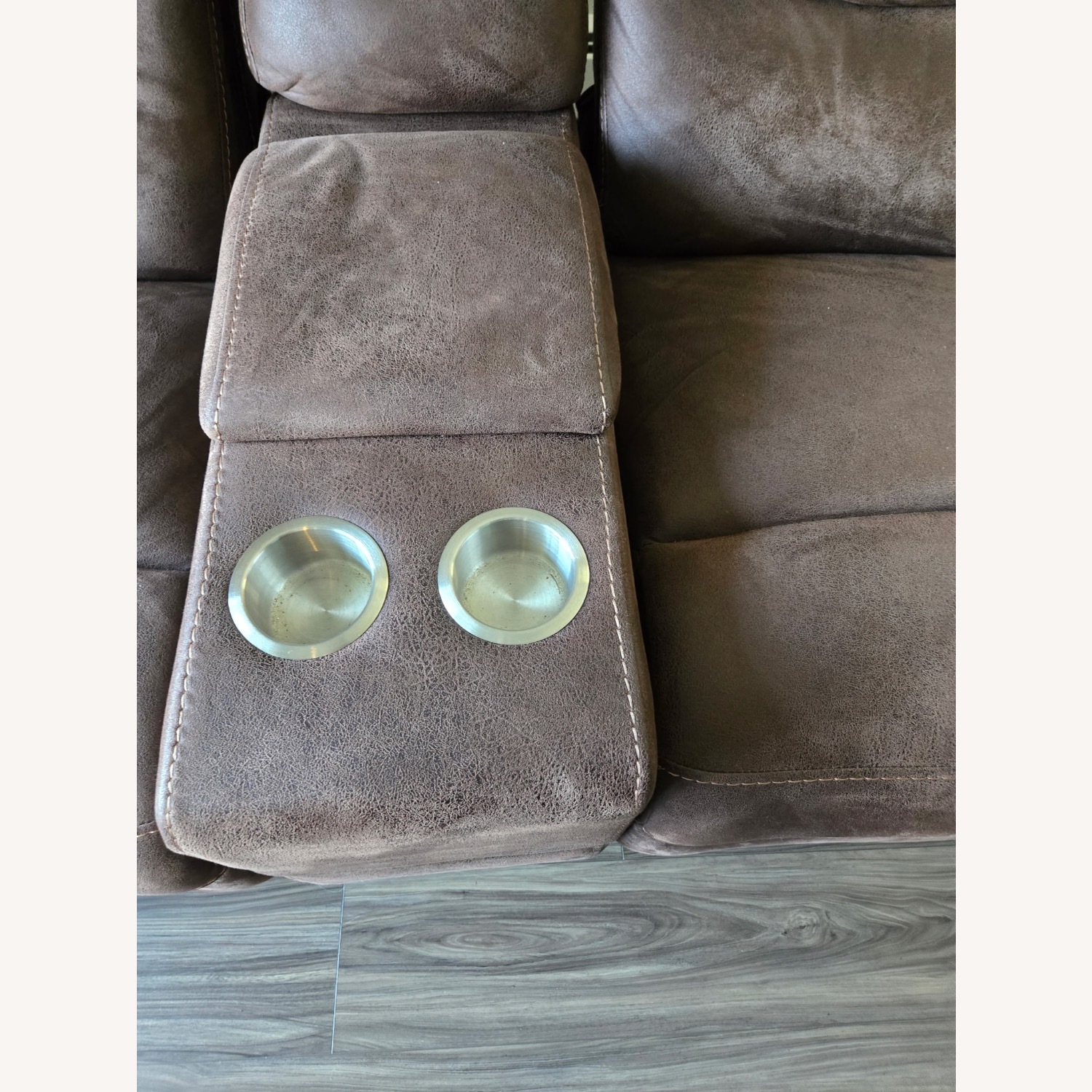 Light Gray Leather Loveseat - image-6