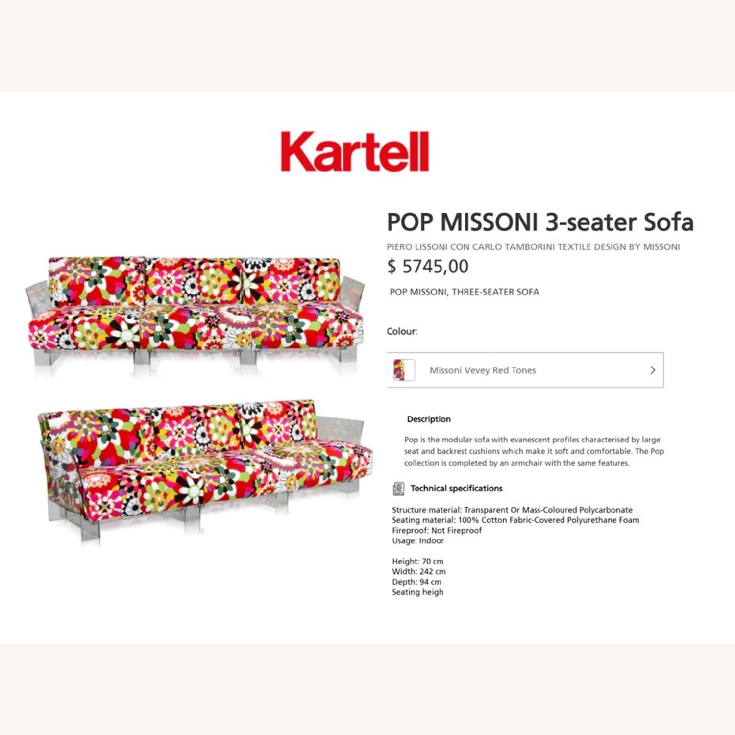 Kartell Pop Missoni Cotton 3+ Seater Sofa - image-7