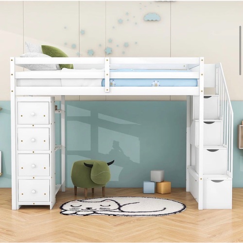 Used Wayfair Harriet Bee White Wood Loft Twin Bed  for sale on AptDeco