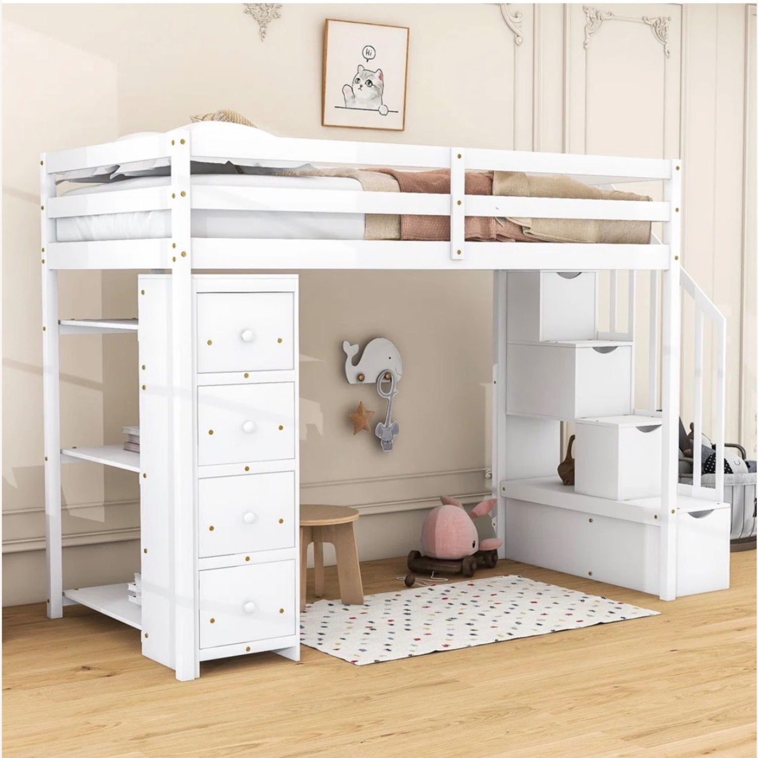 Wayfair Harriet Bee White Wood Loft Twin Bed - image-5
