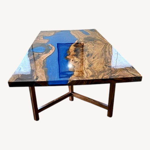 Used Custom 8’ Olive Wood Epoxy River Dining Table for sale on AptDeco