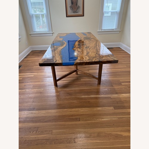 Used Custom 8’ Olive Wood Epoxy River Dining Table for sale on AptDeco