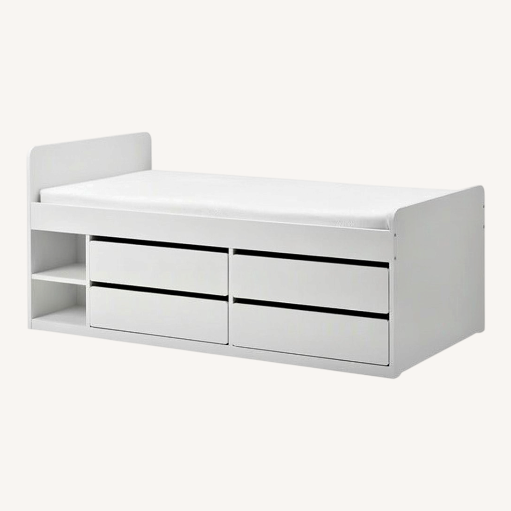 Image of Ikea Slakt White Twin Bed Frame And Storage