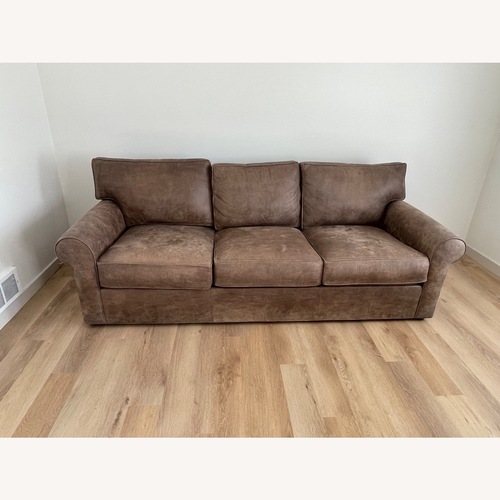 Used Ethan Allen Dark Brown Spencer Roll Arm Leather Sofa for sale on AptDeco