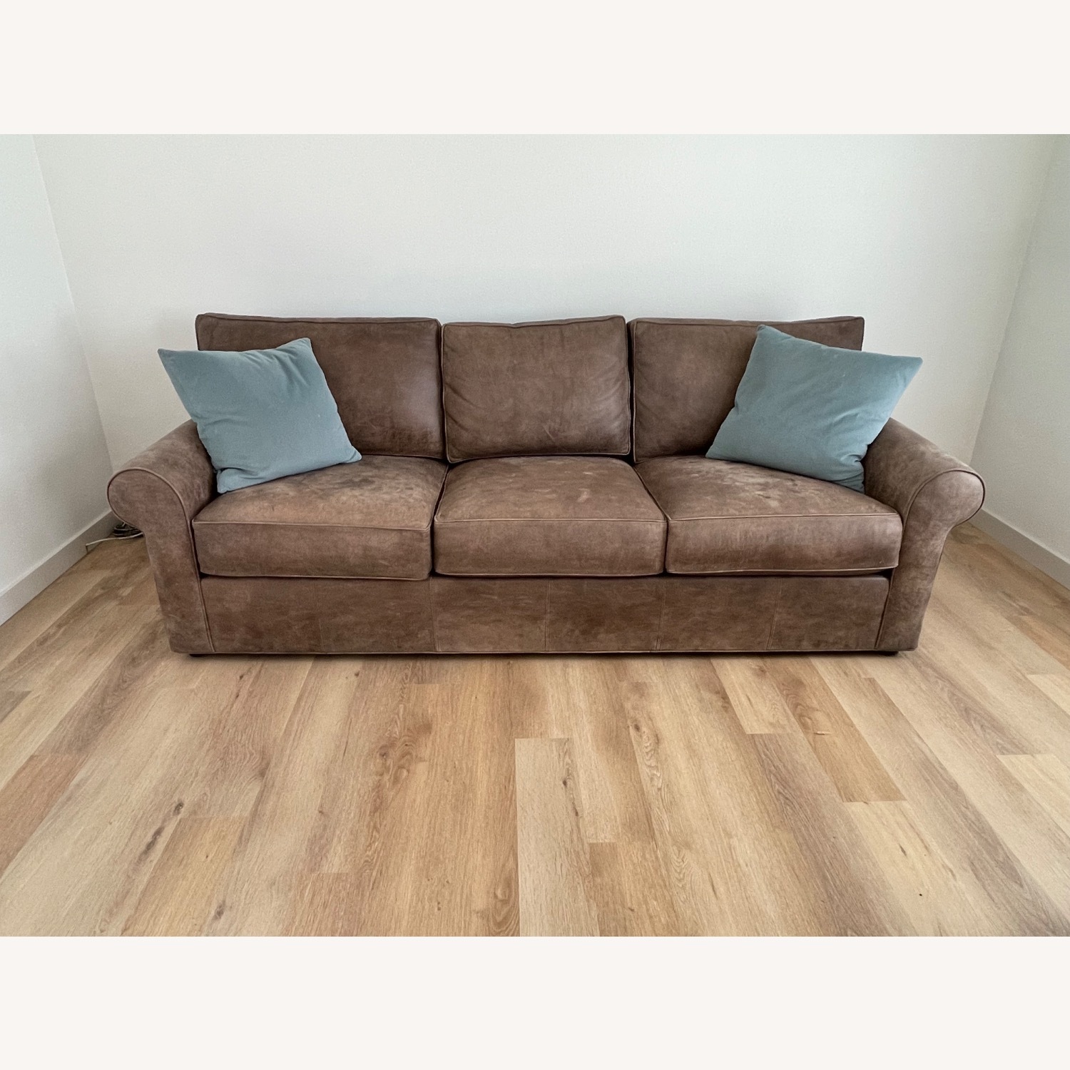 Ethan Allen Dark Brown Spencer Roll Arm Leather Sofa - image-4
