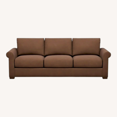 Used Ethan Allen Dark Brown Spencer Roll Arm Leather Sofa for sale on AptDeco