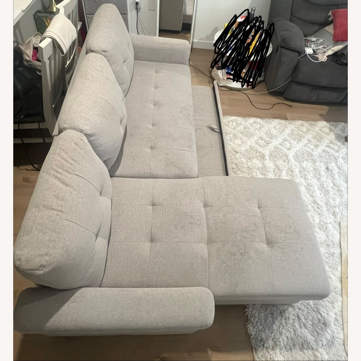 Light Gray Sleeper Sectional Sofa with Storage - image-3