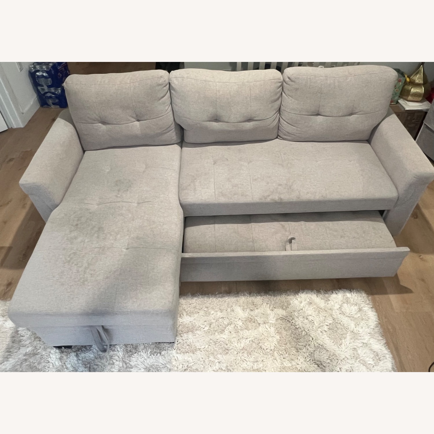 Light Gray Sleeper Sectional Sofa with Storage - image-1