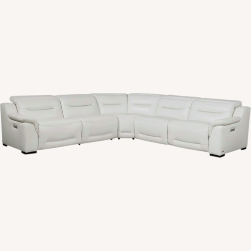 Used Rooms To Go Gallia White Leather 5 Pc Dual Power Reclining Sectional for sale on AptDeco