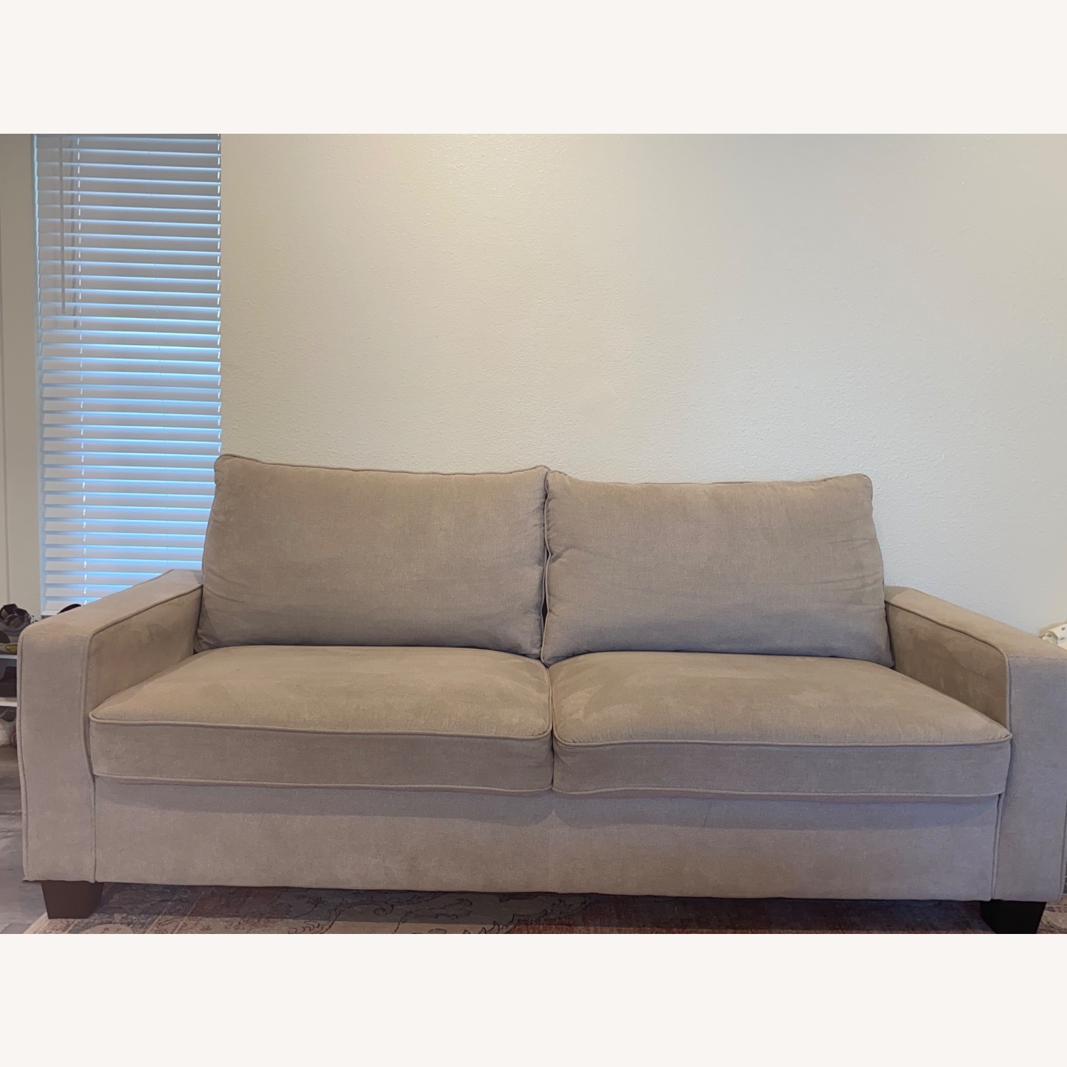 Living Spaces Reid Buff Beige Fabric 80" Sofa | Track Arms - image-5