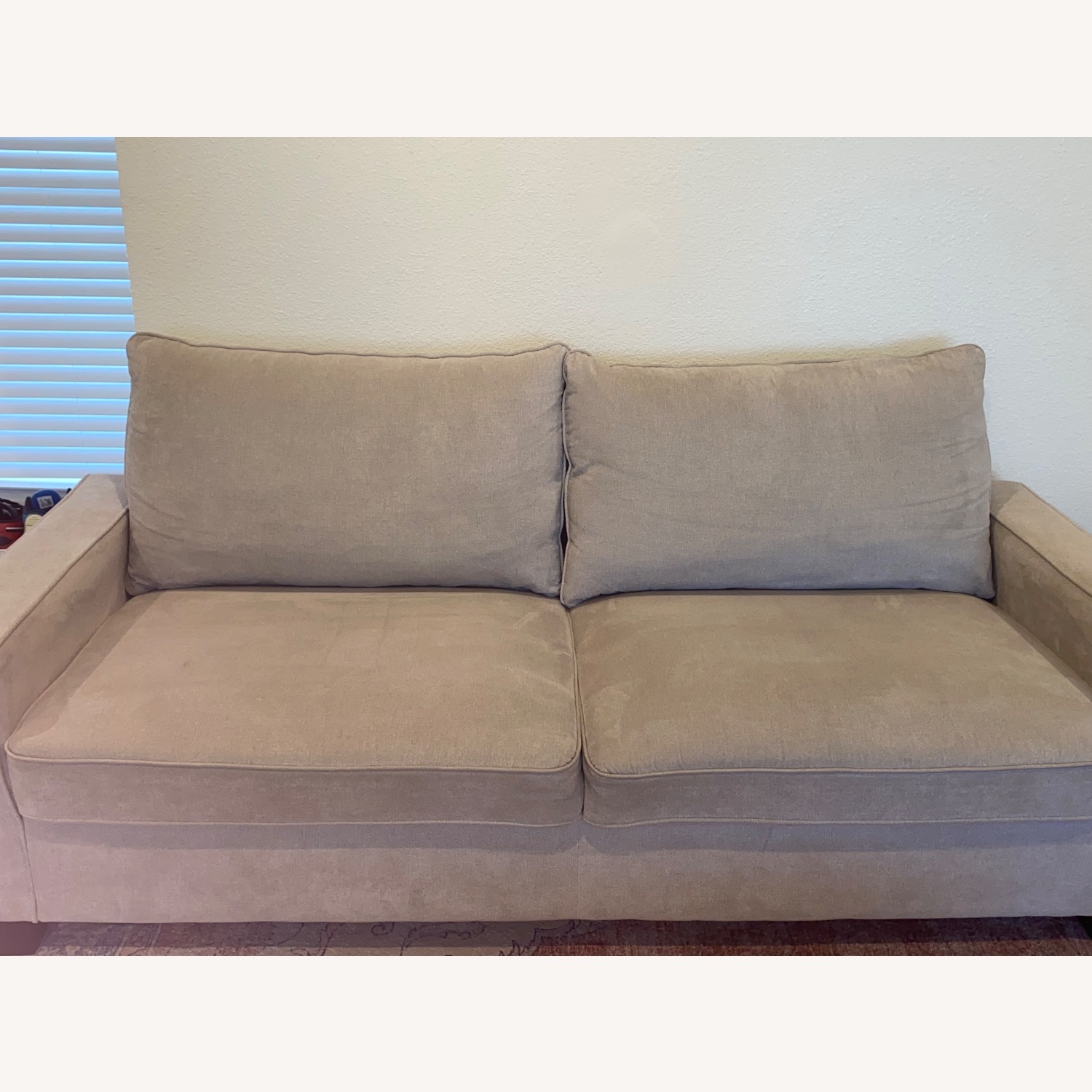 Living Spaces Reid Buff Beige Fabric 80" Sofa | Track Arms - image-1