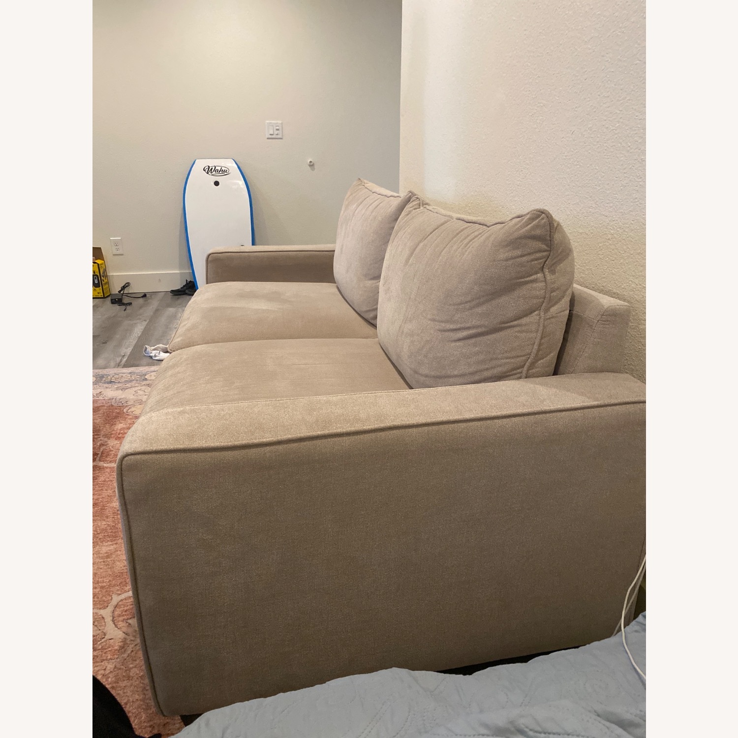 Living Spaces Reid Buff Beige Fabric 80" Sofa | Track Arms - image-3