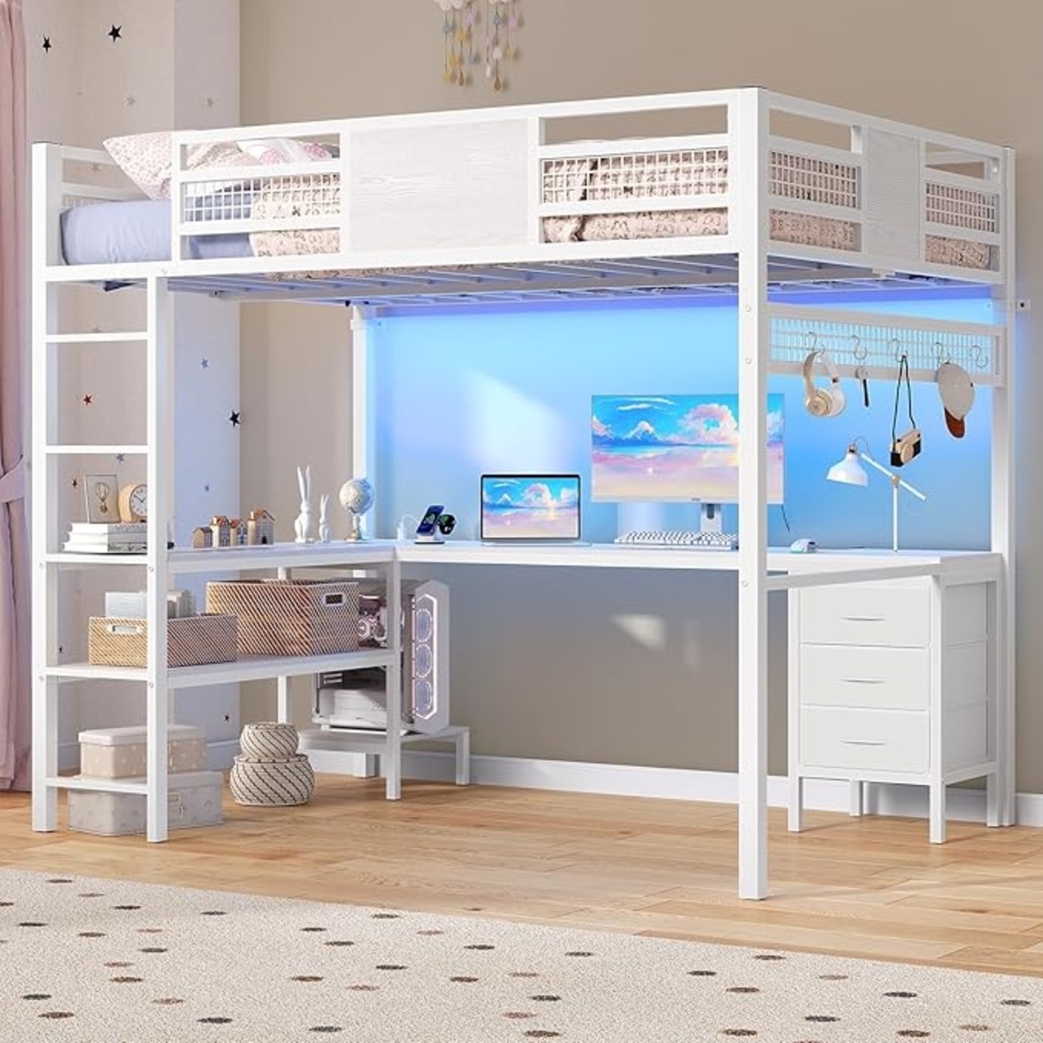 ADORNEVE Loft Bed Twin Size with L-Shaped Desk - image-4