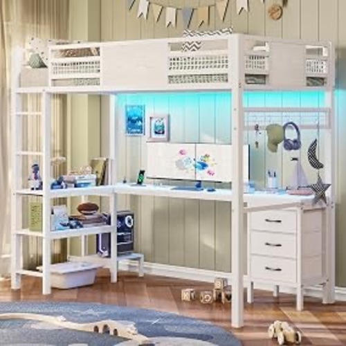 Used ADORNEVE Loft Bed Twin Size with L-Shaped Desk for sale on AptDeco