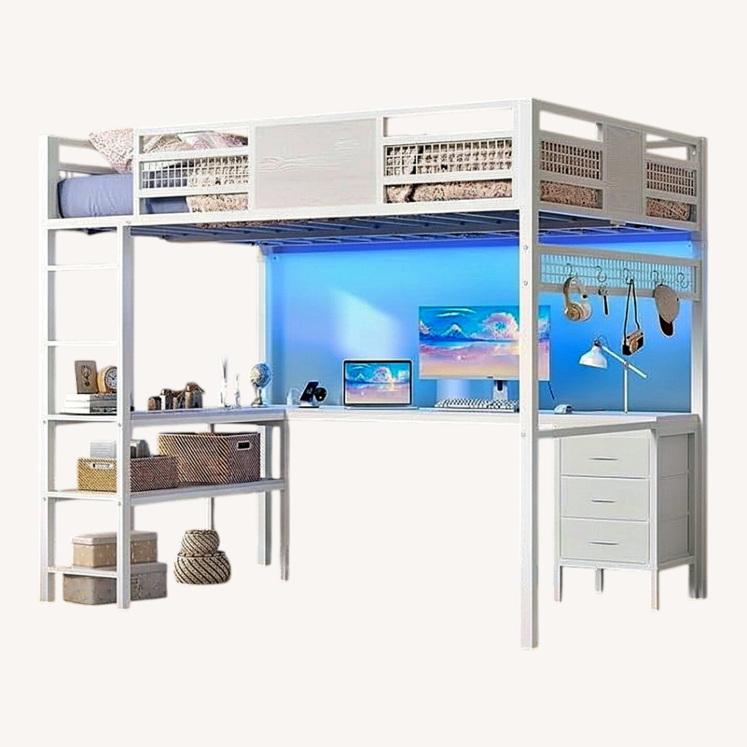 ADORNEVE Loft Bed Twin Size with L-Shaped Desk - image-0