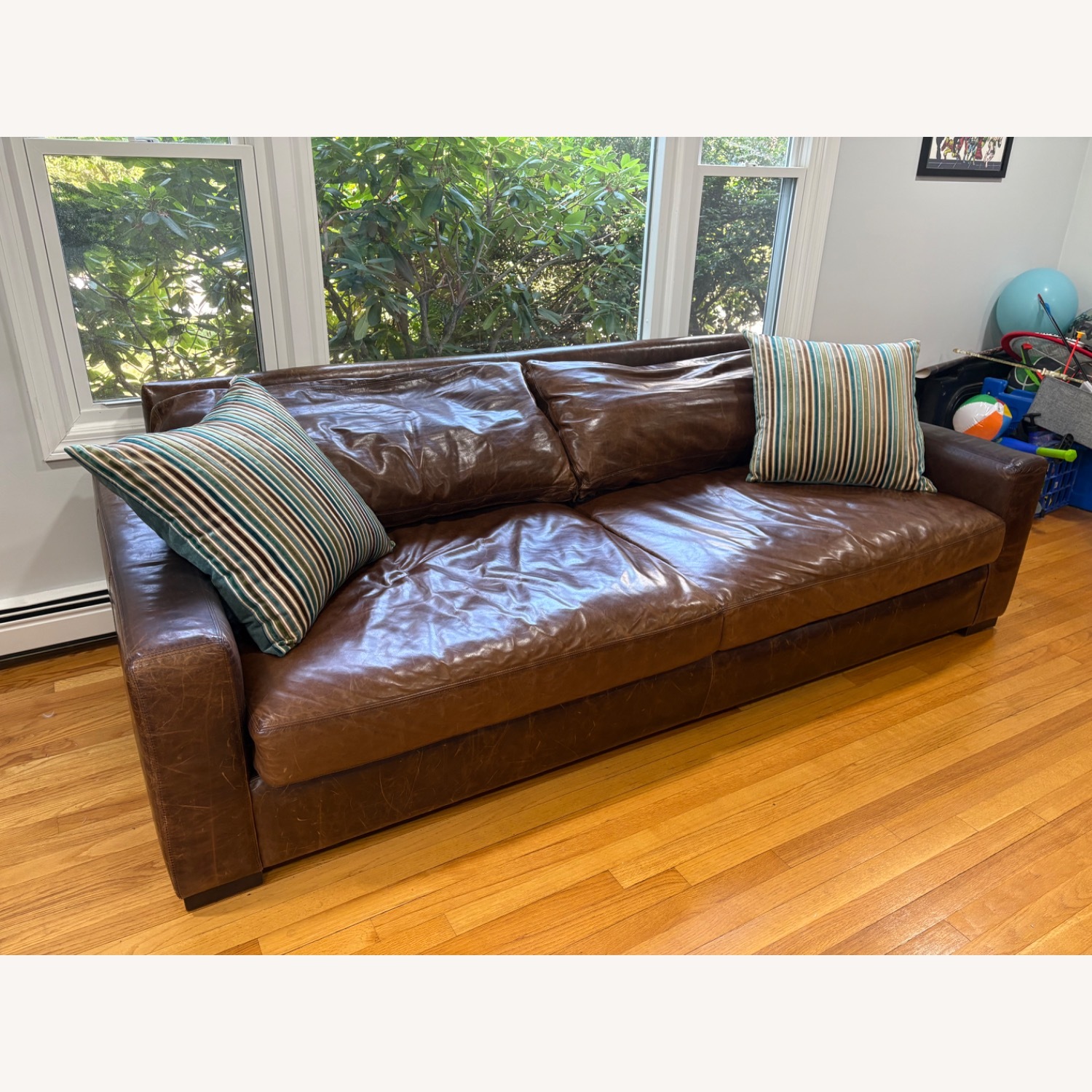 Restoration Hardware Maxwell Leather Sofa - image-5