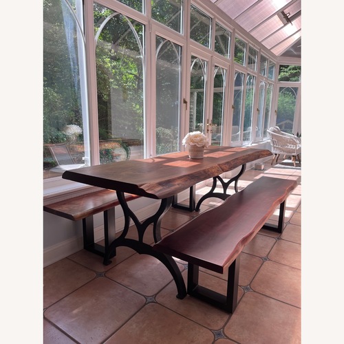 Used Custom Live Edge Walnut Dining Table With Benches for sale on AptDeco