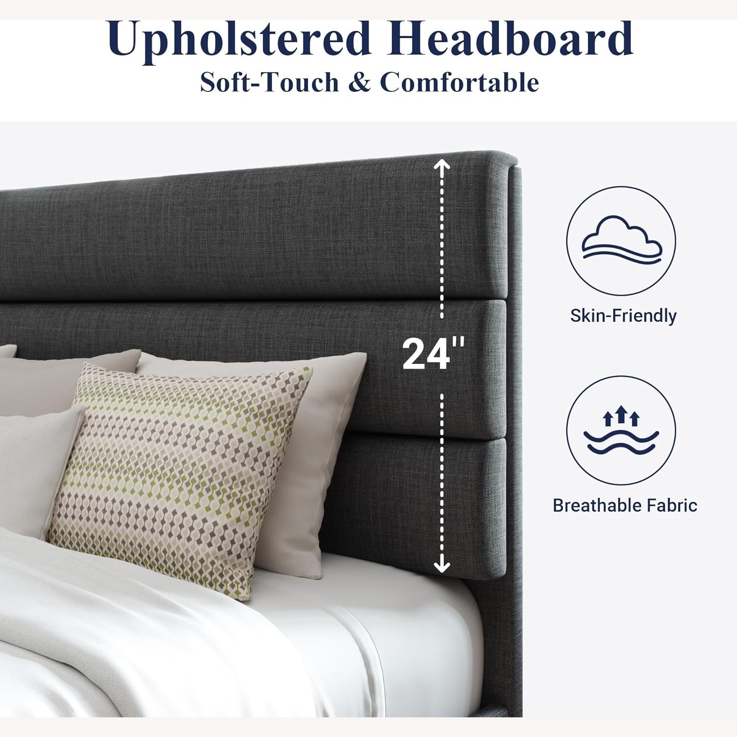 Allewie Dark Gray Linen Queen Bed - image-3