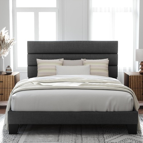 Used Allewie Dark Gray Linen Queen Bed for sale on AptDeco