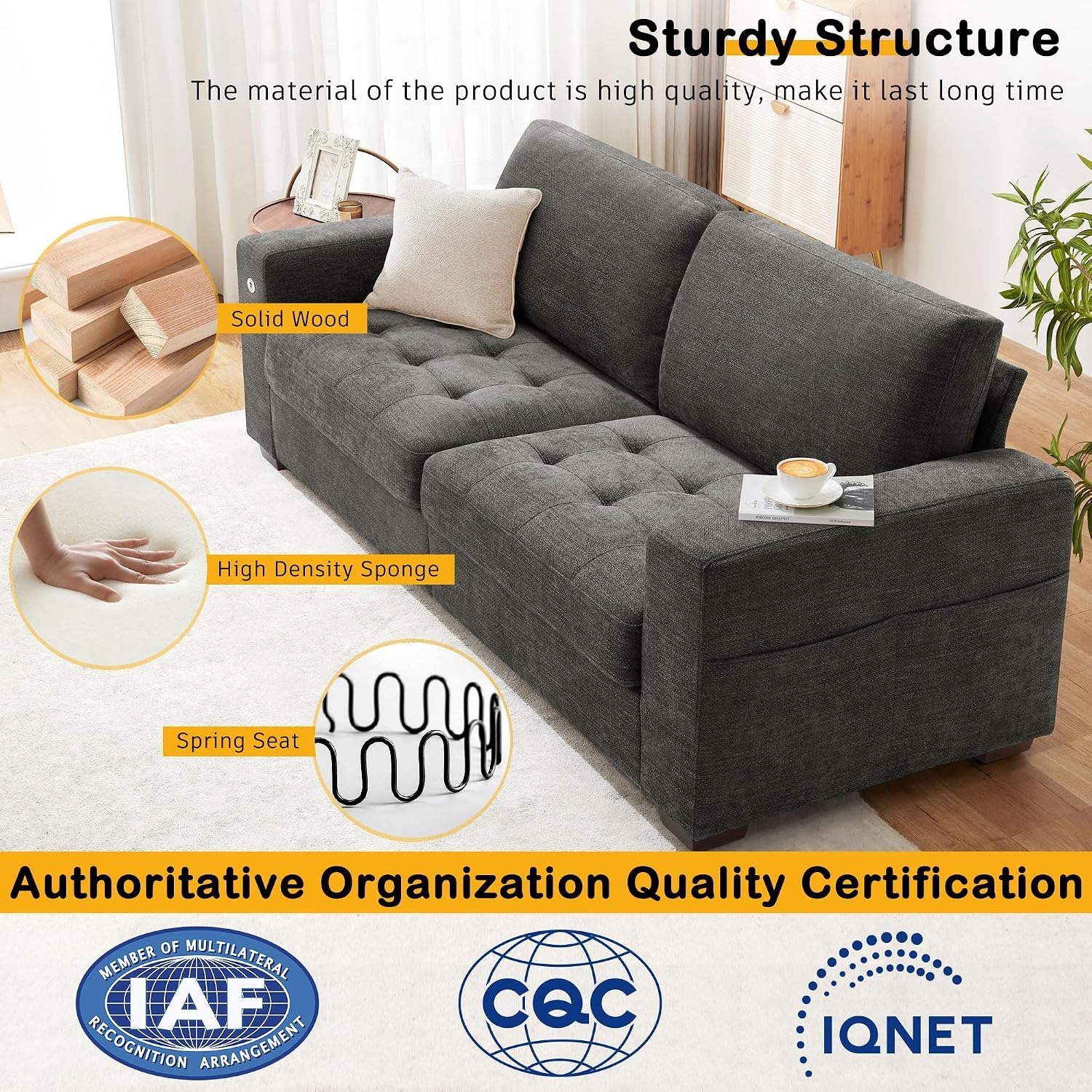 Hanherry Dark Gray Chenille Fabric 89'' Sofa - image-3