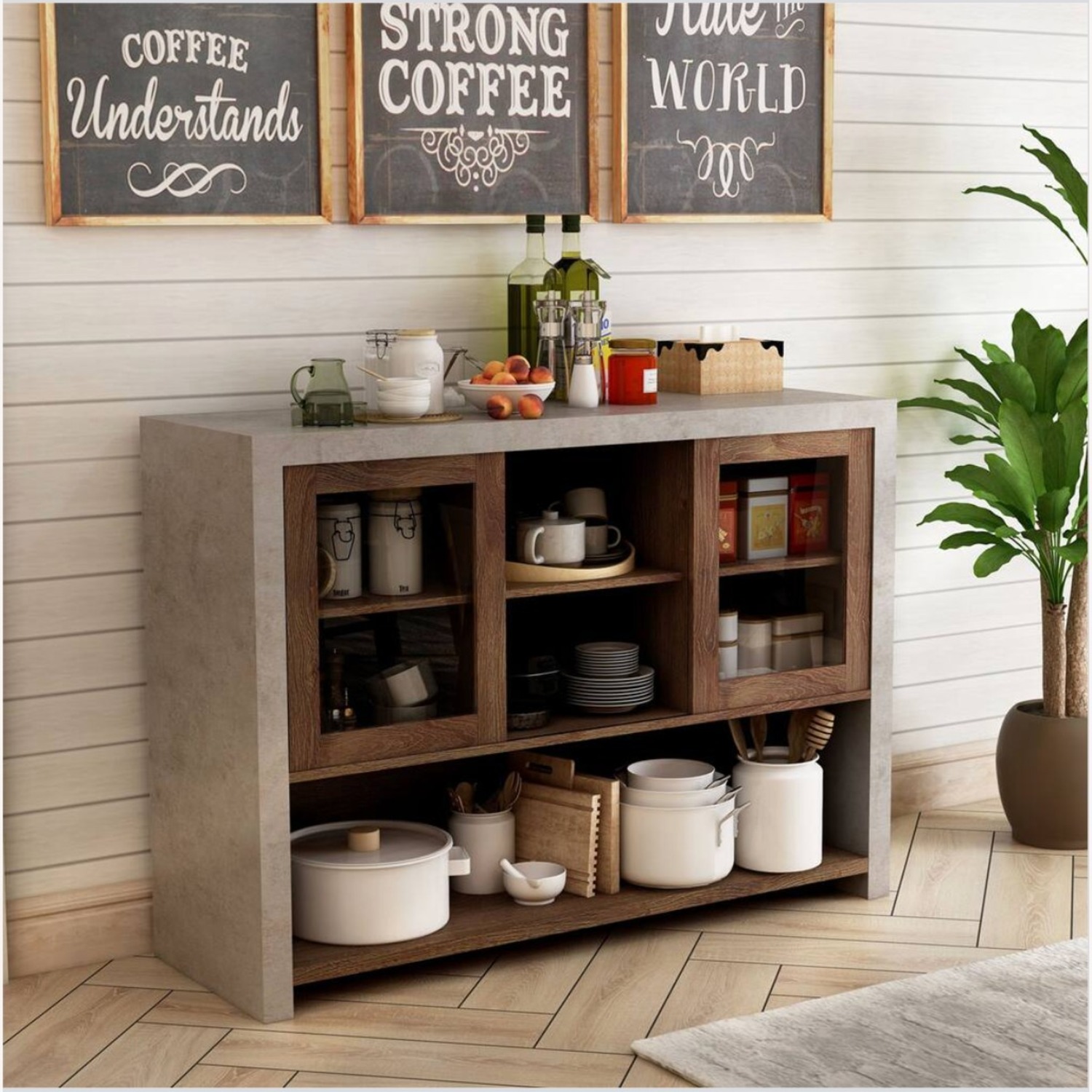 Light Gray Wood Sideboard Buffet - image-1