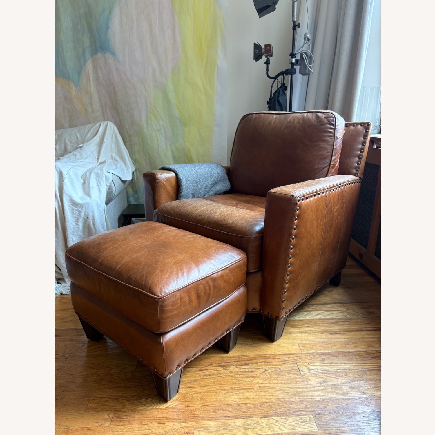 Contemporary Leather Club Chair & Ottoman - image-3