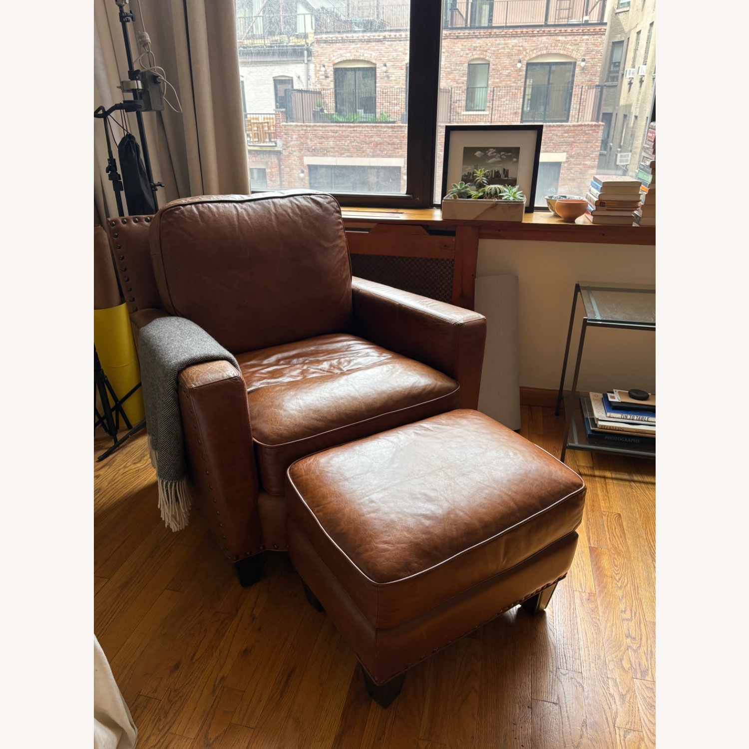 Contemporary Leather Club Chair & Ottoman - image-1