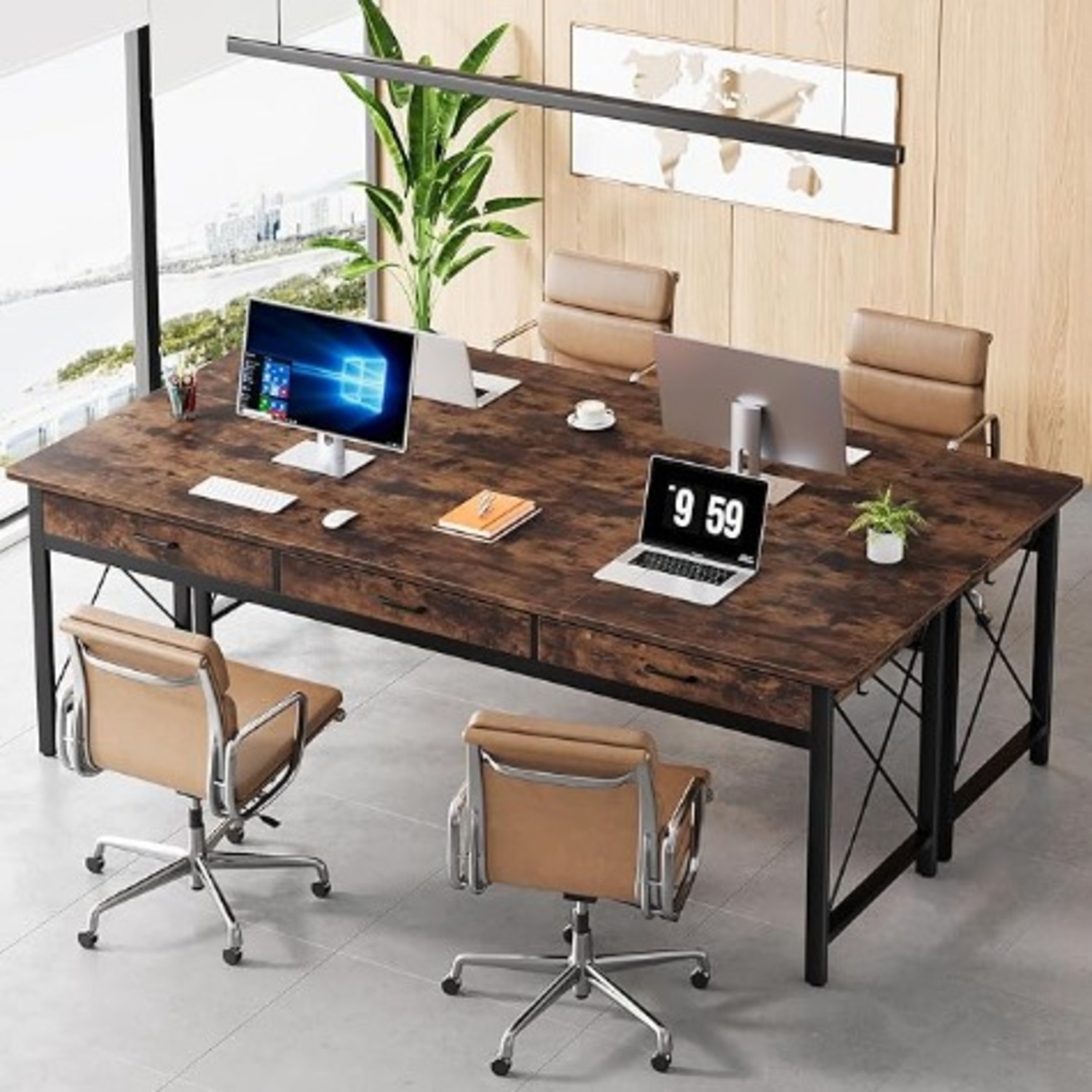 Dark Brown Wood Desk - image-1