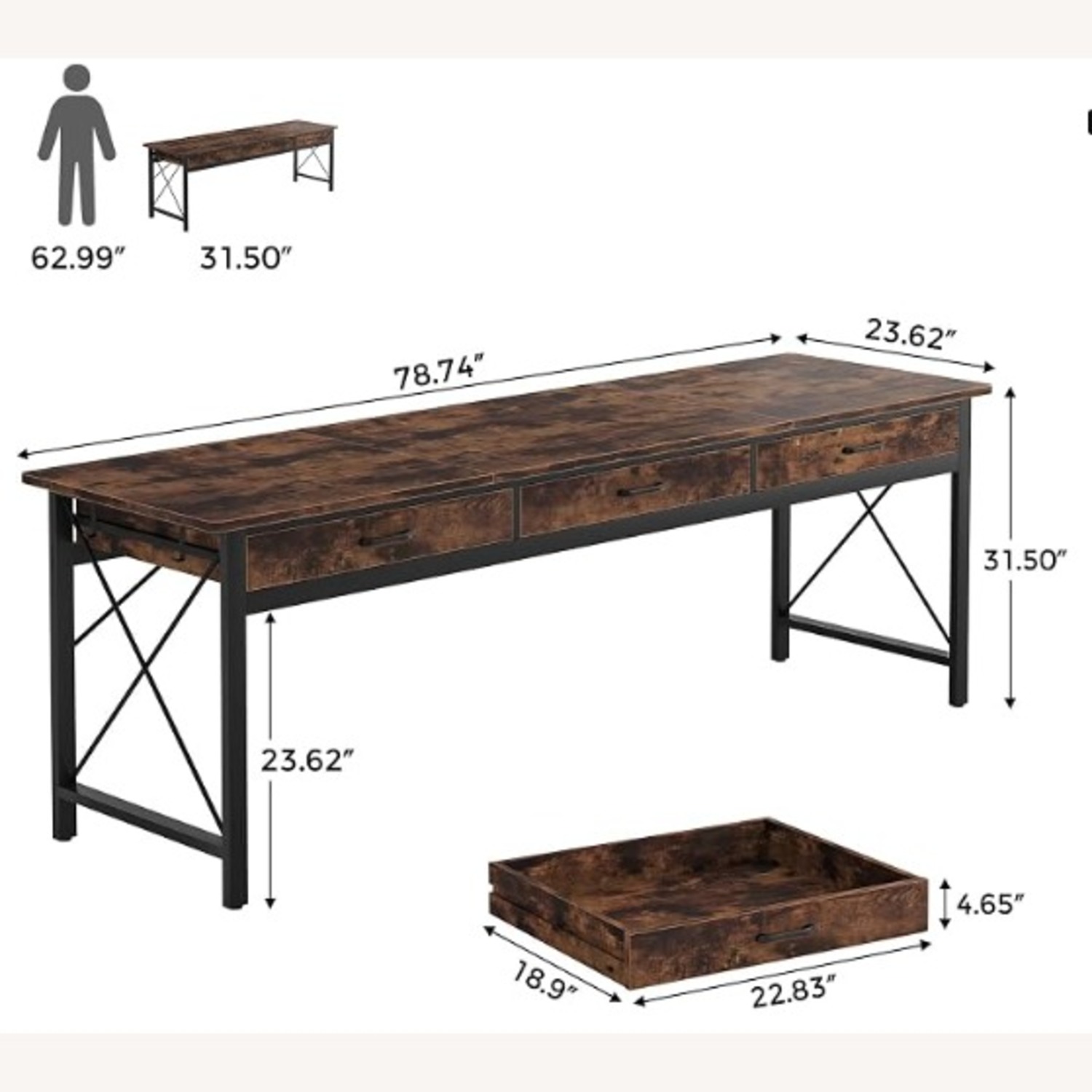 Dark Brown Wood Desk - image-2