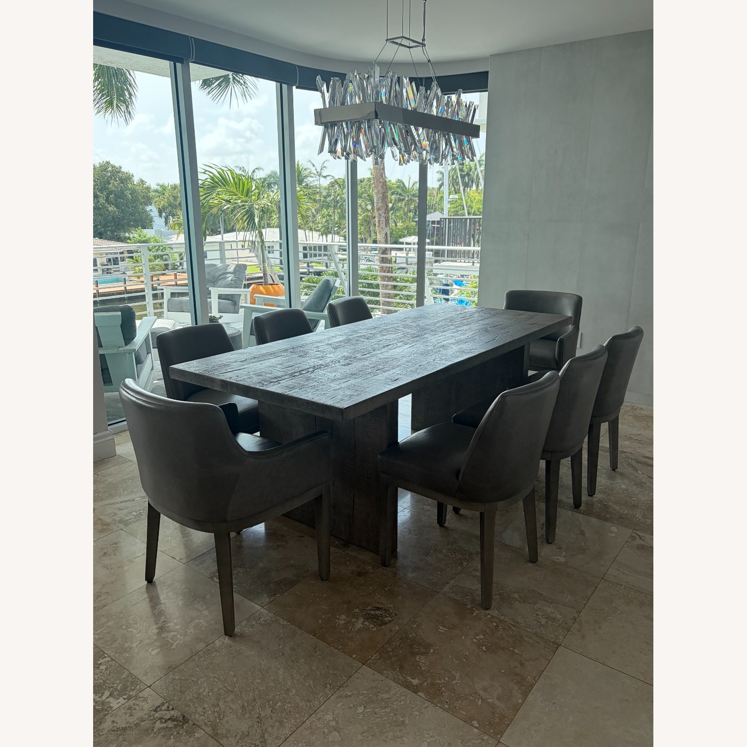 Russian Oak Plank Rectangular Table & 8 Leather Chairs - image-1