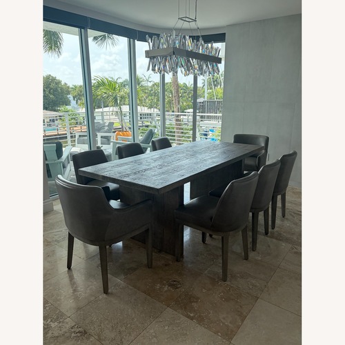 Used Russian Oak Plank Rectangular Table & 8 Leather Chairs for sale on AptDeco