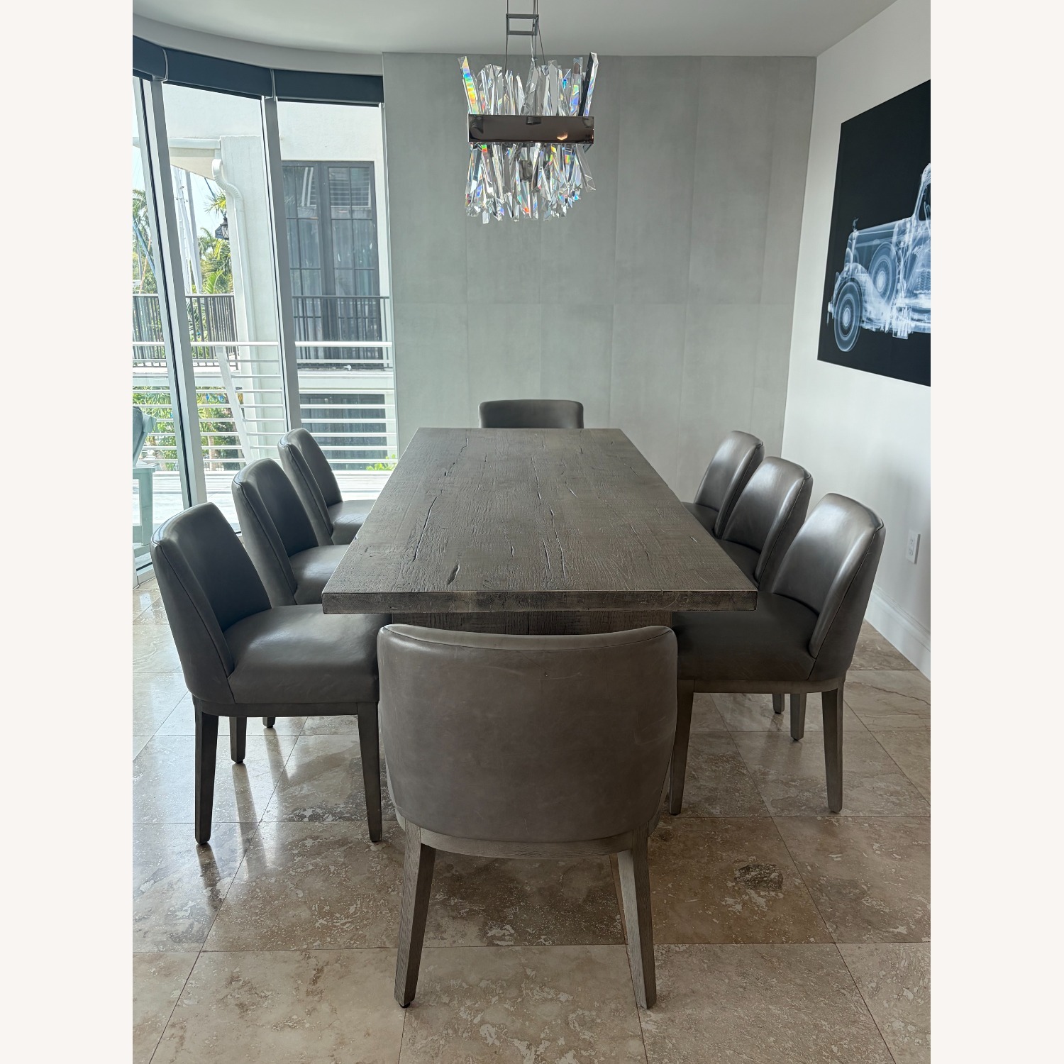 Russian Oak Plank Rectangular Table & 8 Leather Chairs - image-2