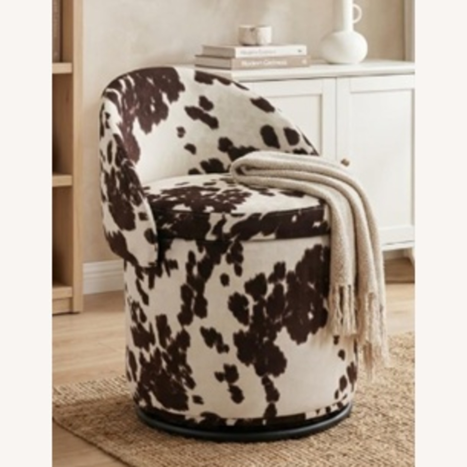 Cow Print Swivel Vanity Stool with Storage  - image-5