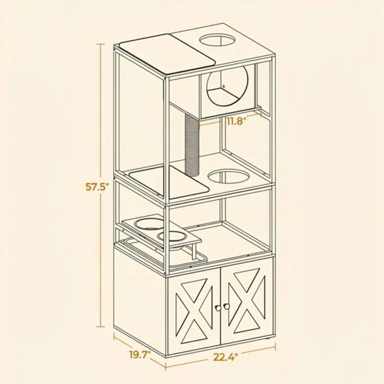 Kimmel 58" Cat Condo with Litter Box Enclosure and Elevated Bowls - image-4