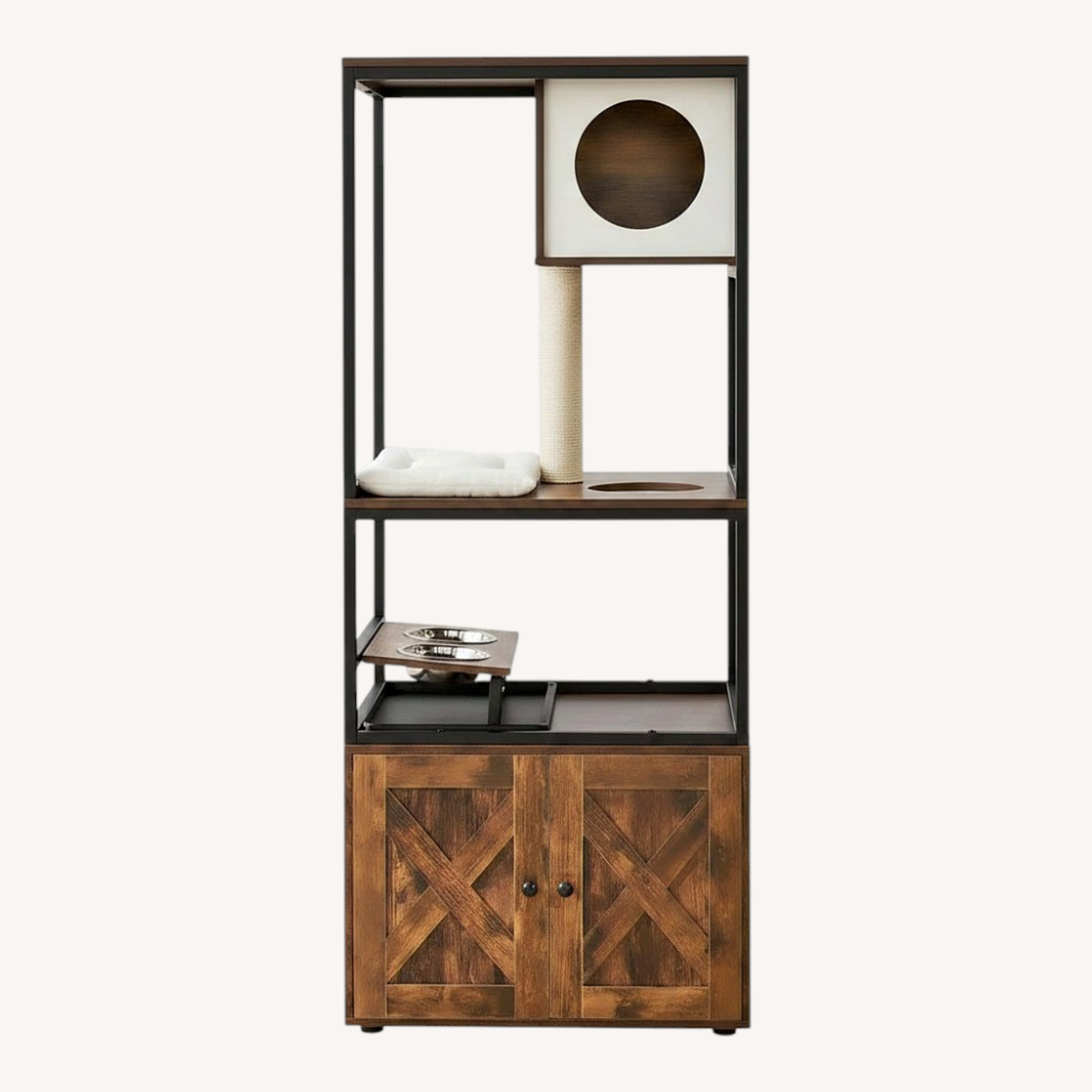 Kimmel 58" Cat Condo with Litter Box Enclosure and Elevated Bowls - image-0