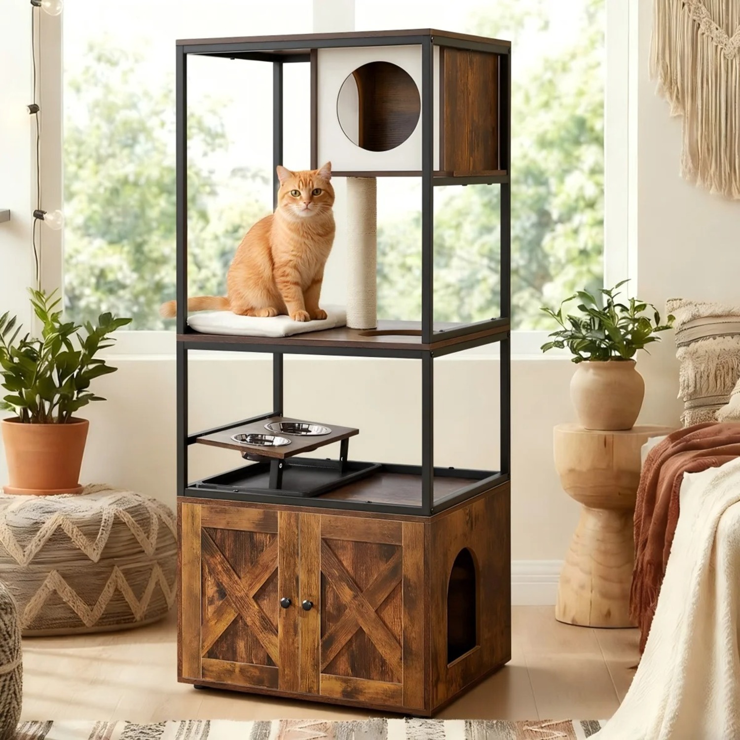 Kimmel 58" Cat Condo with Litter Box Enclosure and Elevated Bowls - image-5