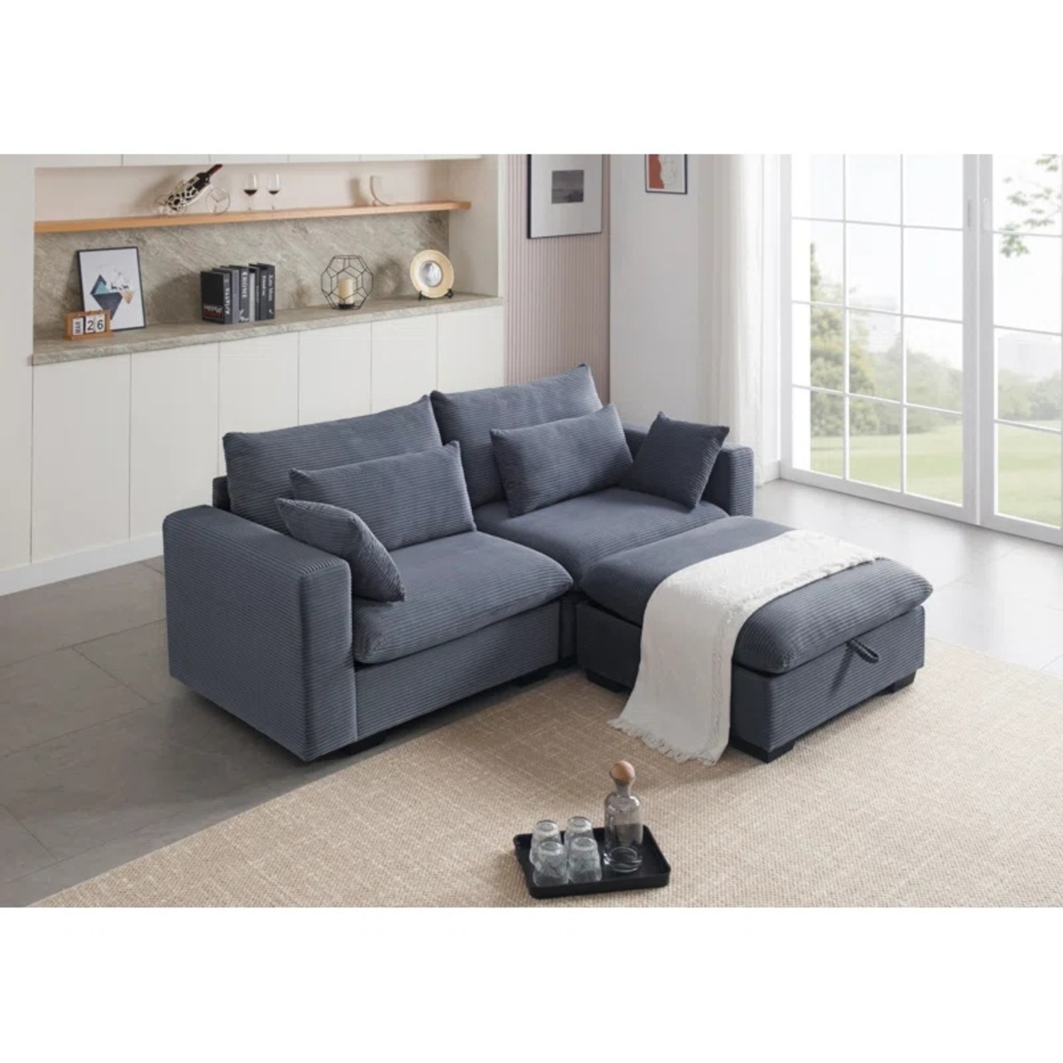 Wayfair Blue Velvet 2 Piece Sectional - image-4